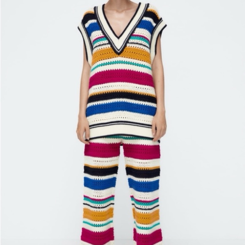 Zara crocheted knit sweater vest and pants set